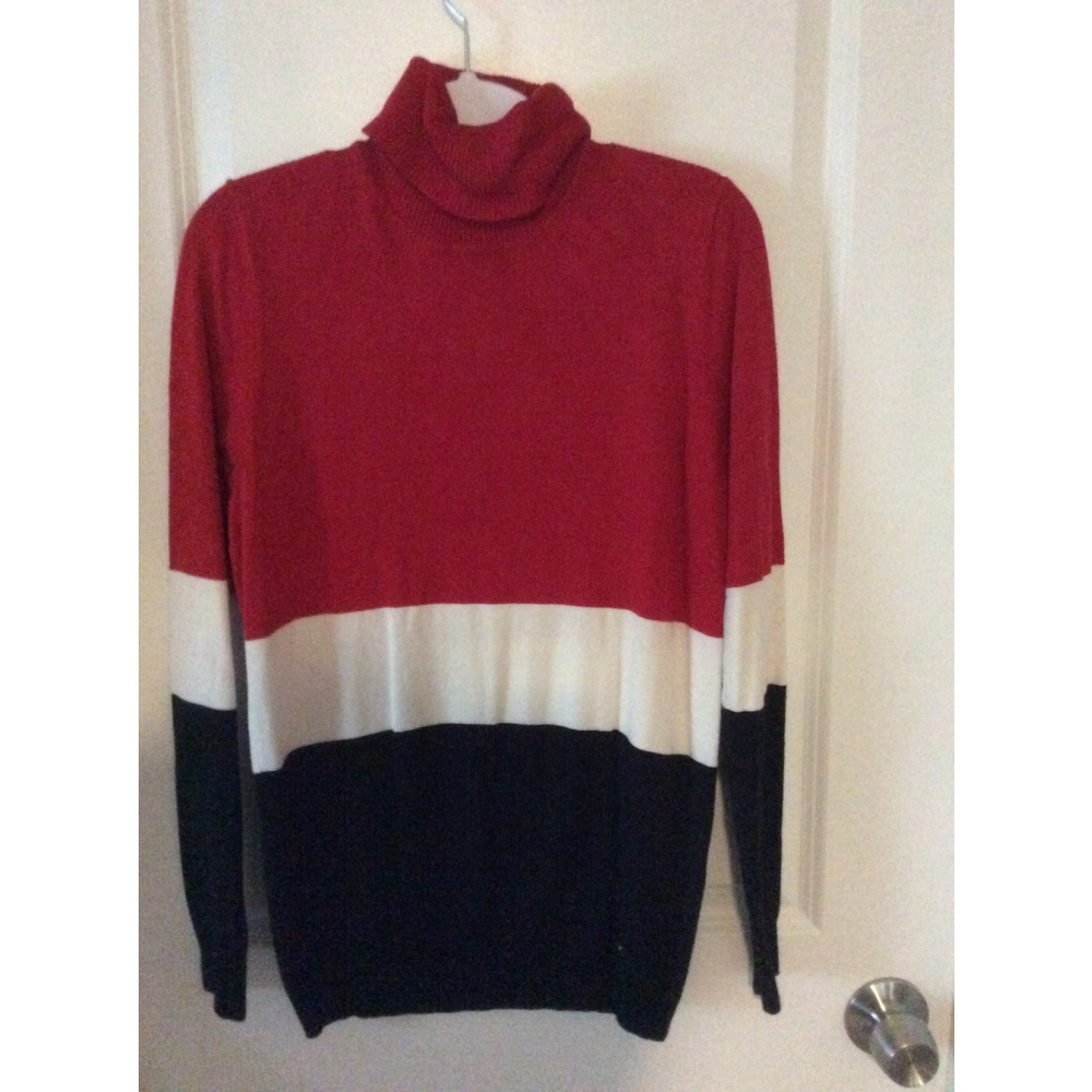 Women's Calvin Klein Turtleneck Sweater Medium Red White Black